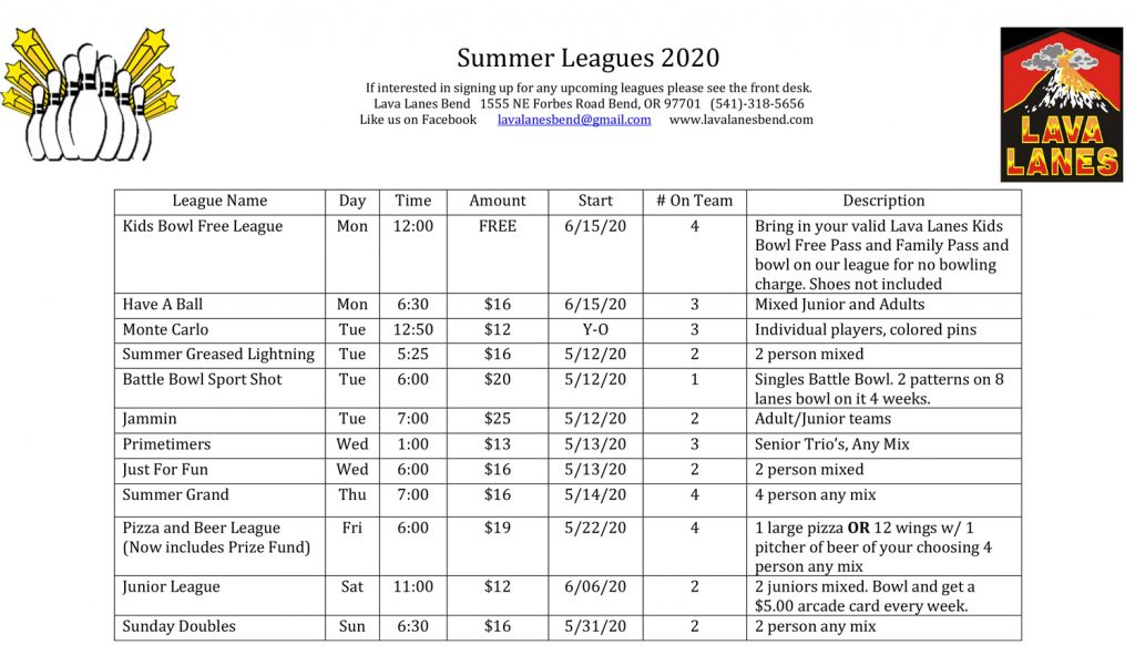 League Schedule - Lava Lanes