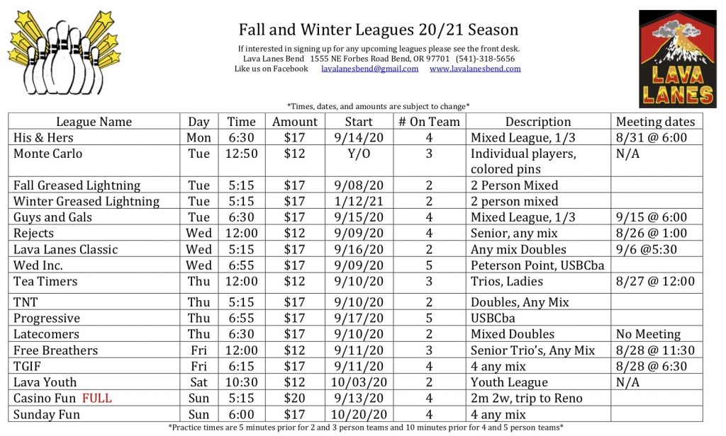 Fall Schedule